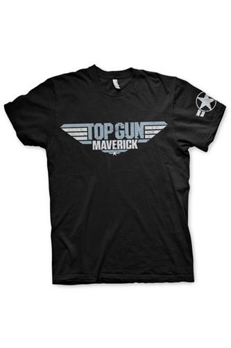 Top Gun Maverick Distressed Logo T-Shirt (Medium, Black)