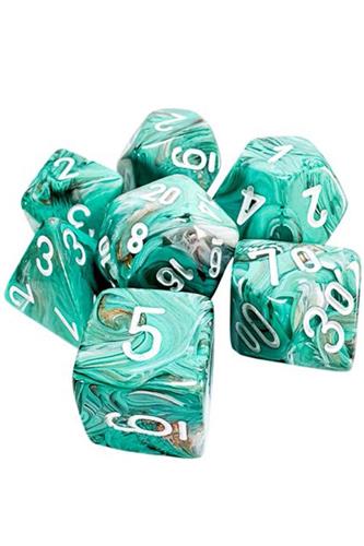 7x Mega Hedrals: Marmoreret - oxi-copper med hvide tal