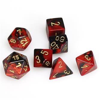7xPolyhedral Dice: Gemini - Sort & Rød
