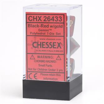 7xPolyhedral Dice: Gemini - Sort & Rød