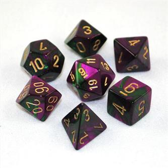 7xPolyhedral Dice: Gemini - Grøn & Lilla