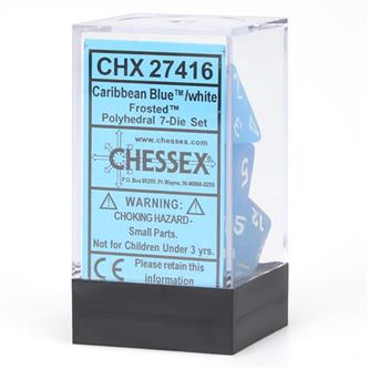 7xPolyhedral Dice: Caribisk blå m. hvid