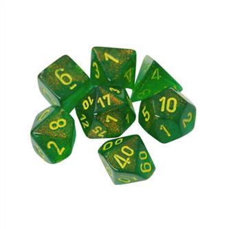 7xPolyhedral Dice: Borealis - Ahorngrøn med gule tal