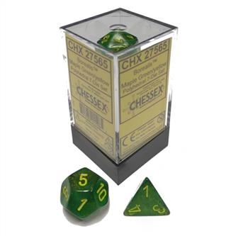 7xPolyhedral Dice: Borealis - Ahorngrøn med gule tal