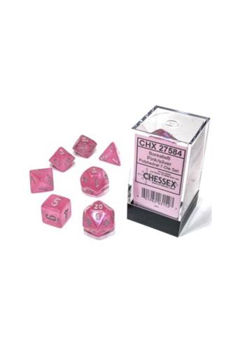 7xPolyhedral Dice: Borealis Luminary - Pink med sølv