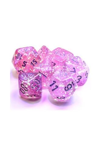 7xPolyhedral Dice: Borealis Luminary - Pink med sølv