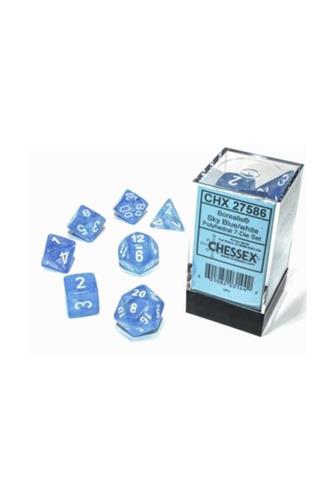 Terninger: 7xPolyhedral Dice: Borealis Luminary - Himmelblå med hvid