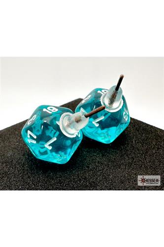 Øreringe - d20 (stud, mini, gennemsigtig, lyseblå)