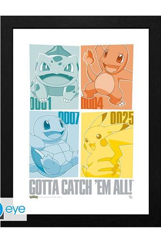 Pokemon - Pikachu & Kanto Starters Plakat i Ramme 30x40cm