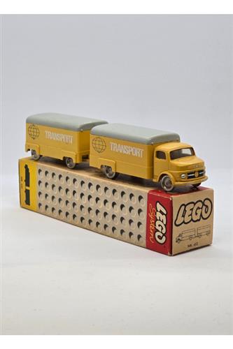 Yellow HO Scale Mercedes Box Truck with Trailer i Æske