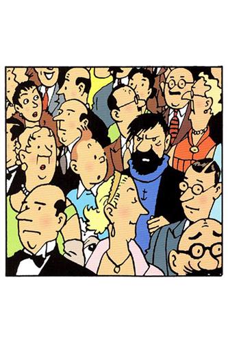 Tintin og Haddock sidder blandt publikum