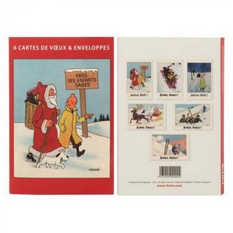 Tintin Julekort, pakke med 6, Tintin og julemanden