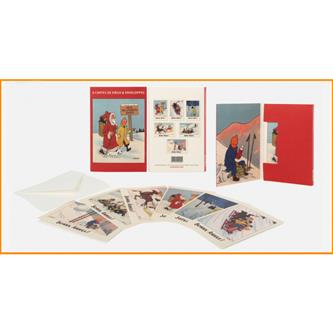 Tintin Julekort, pakke med 6, Tintin og julemanden