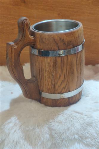 Trækrus i egetræ med stålindsats - ca ½ liter- mørkt træ