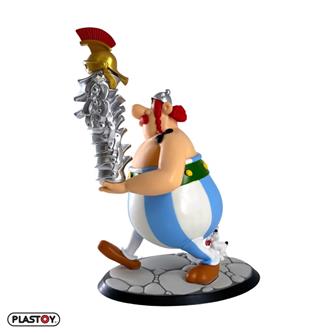 Statue: Obelix bærer en stak romerske hjelme (20 CM)