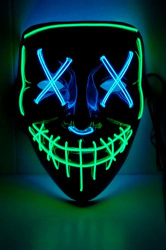 LED Horror Maske, Grøn/Blå